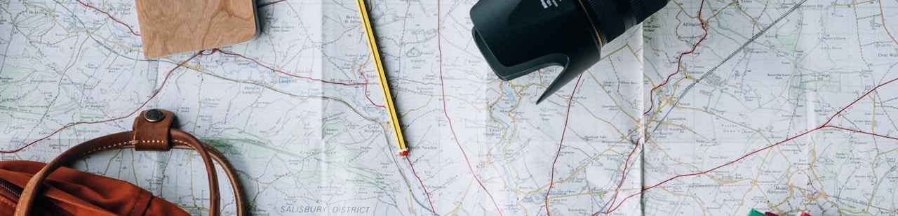 Travel planning essentials on a map